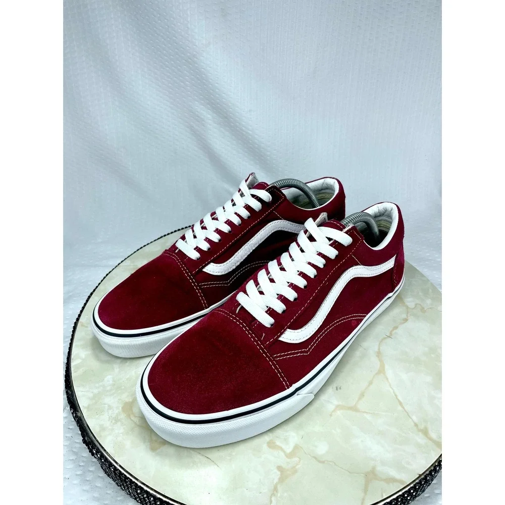 Vans Suede Canvas Skate Shoes Mens 10 Burgundy Low Top Streetwear Retro Sneakers